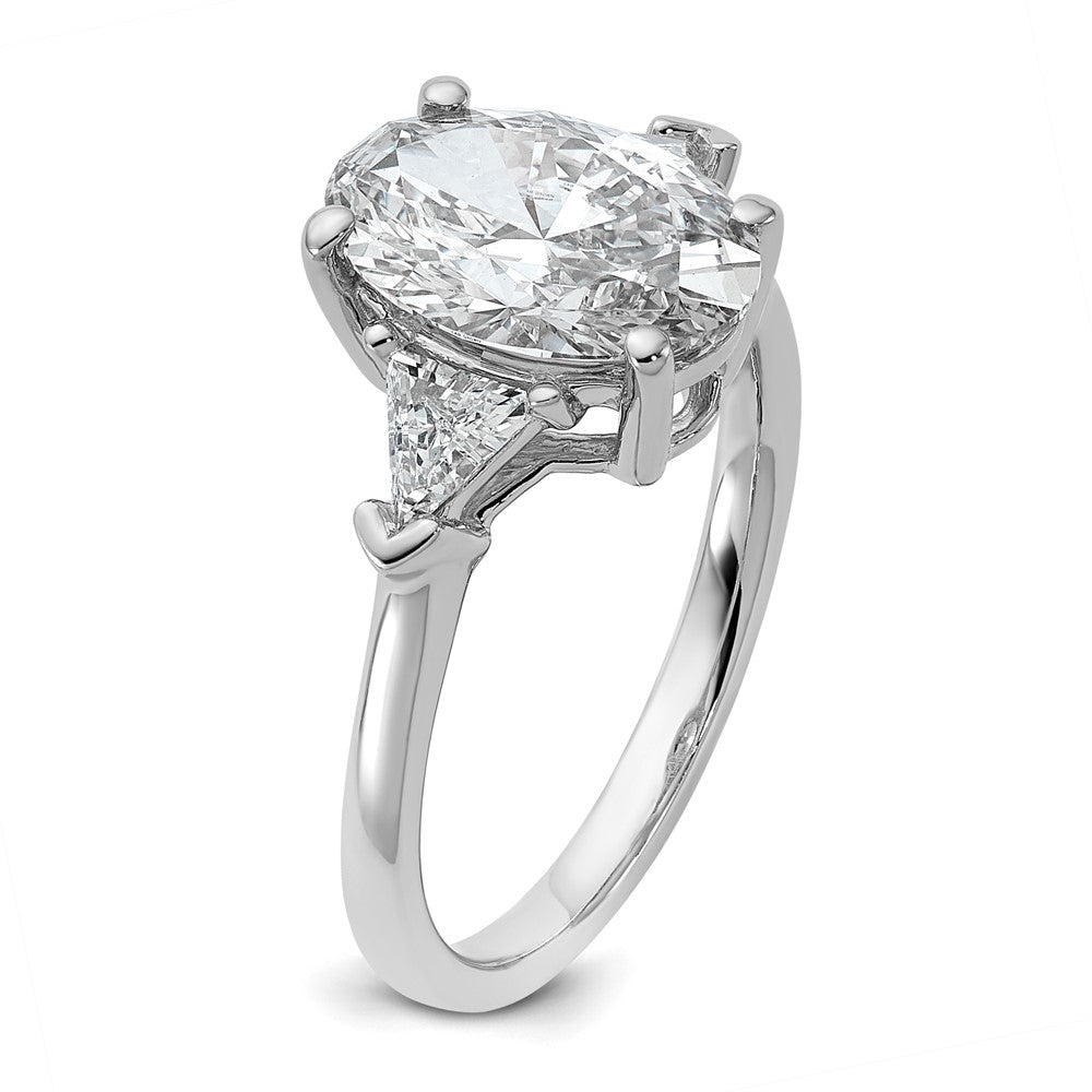 14K White Gold 3 1/8 carat Certified Lab Grown Diamond VS/SI+ G+ Complete Oval and Trillion Three Stone Engagement Ring