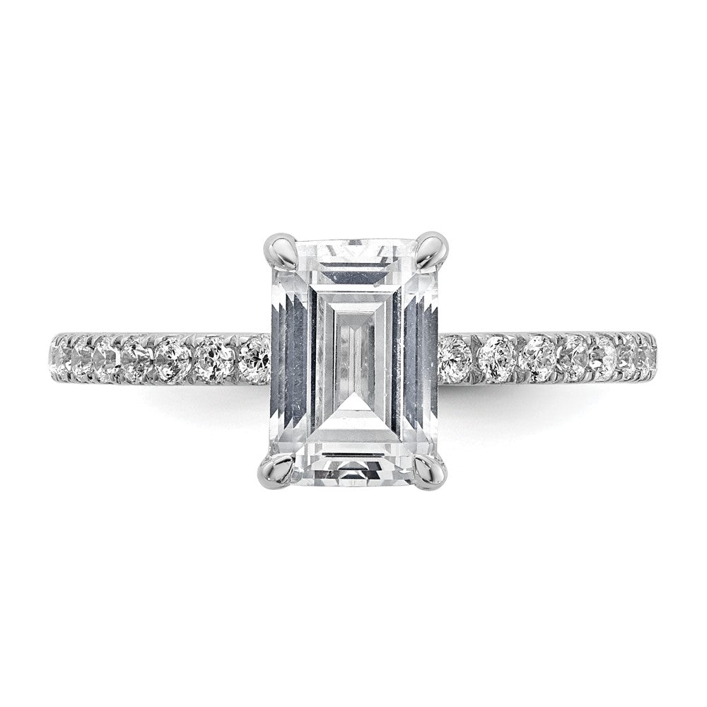 14K White Gold 2 carat Certified Lab Grown Diamond VS/SI+ G+ Emerald Complete Solitaire with Flair Engagement Ring