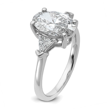 14K White Gold 3 1/8 carat Certified Lab Grown Diamond VS+ F+ Complete Oval and Trillion Three Stone Engagement Ring
