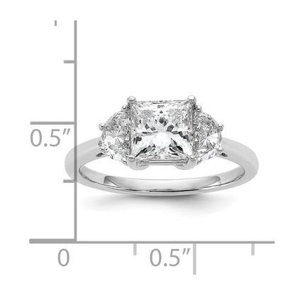 14K White Gold 1/2 carat Lab Grown Diamond VS/SI+ G+ Half Moon 1 1/2 carat Princess Center Semi Mount Three Stone Engagement Ring