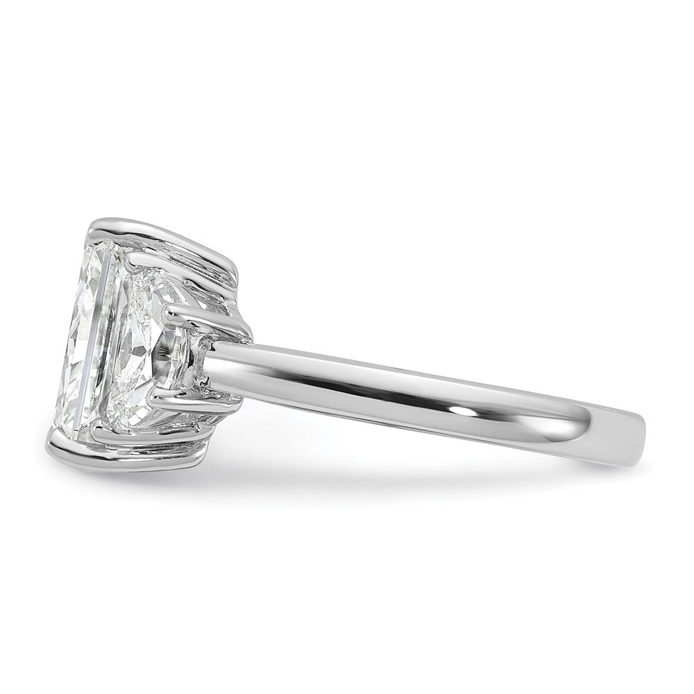 14K White Gold 4 carat Certified Lab Grown Diamond VS+ F+ Radiant and Half Moon Complete Three Stone Engagement Ring