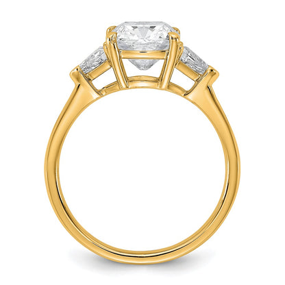 14K Yellow Gold 1/2 carat Lab Grown Diamond VS/SI+ G+ Triangle 2 carat Cushion Center Semi Mount Three Stone Engagement Ring