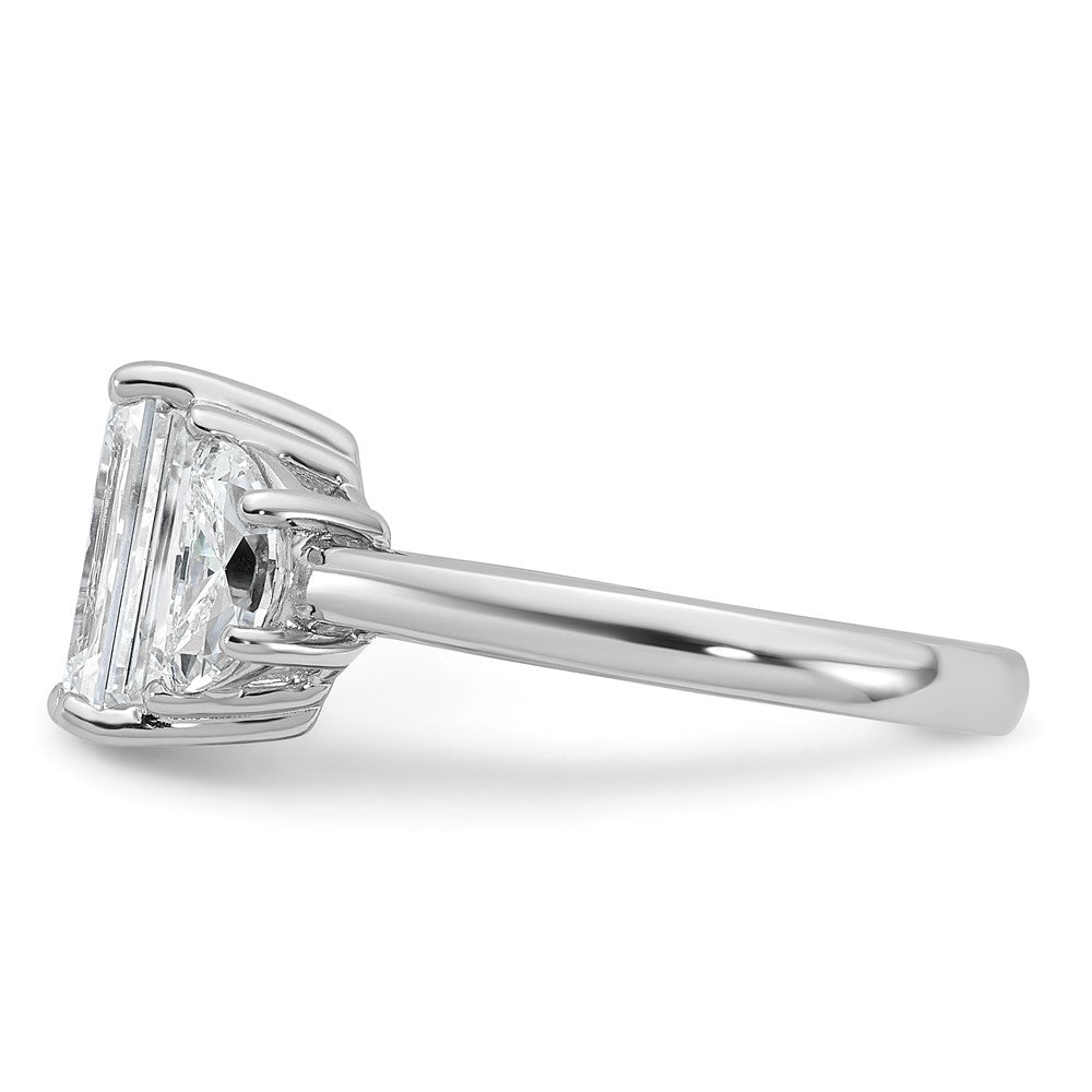 14K White Gold 4 carat Certified Lab Grown Diamond VS+ F+ Complete Emerald and Half Moon Three Stone Engagement Ring