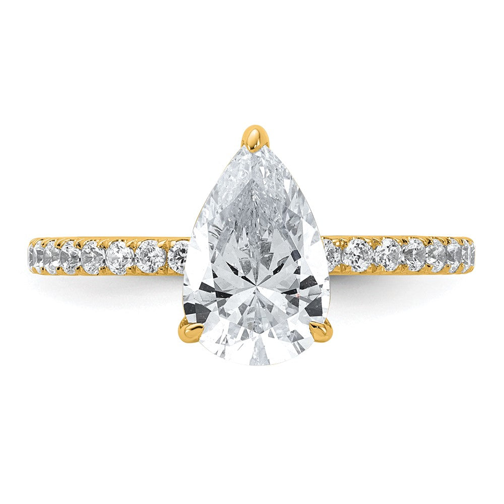 14K Yellow Gold 2 carat Certified Lab Grown Diamond VS+ F+ Pear Complete Solitaire with Flair Engagement Ring