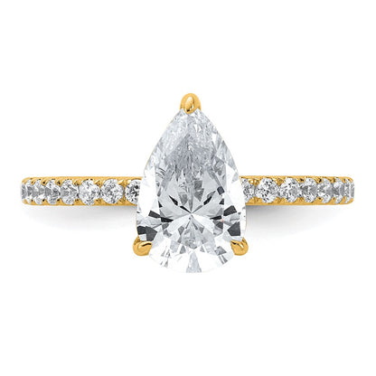 14K Yellow Gold 2 carat Certified Lab Grown Diamond VS+ F+ Pear Complete Solitaire with Flair Engagement Ring