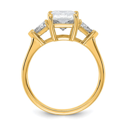 14K Yellow Gold 3 1/8 carat Certified Lab Grown Diamond VS/SI+ G+ Radiant and Triangle Complete Three Stone Engagement Ring