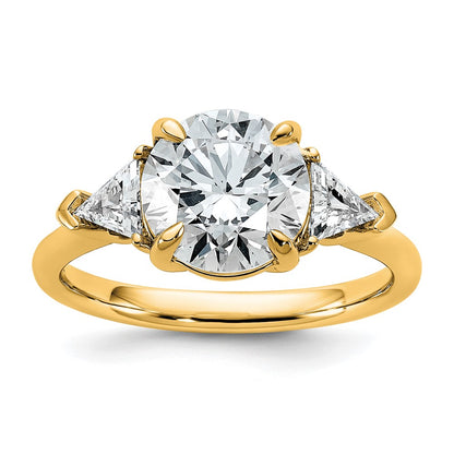 14K Yellow Gold 3 1/8 carat Certified Lab Grown Diamond VS/SI+ G+ Round and Triangle Complete Three Stone Engagement Ring