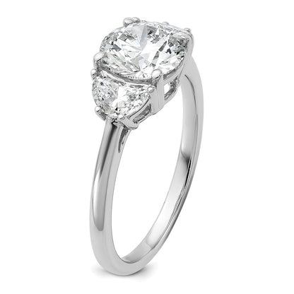 14K White Gold 1/2 carat Lab Grown Diamond VS+ F+ 1 1/2 carat Center Round Semi Mount Three Stone Engagement Ring