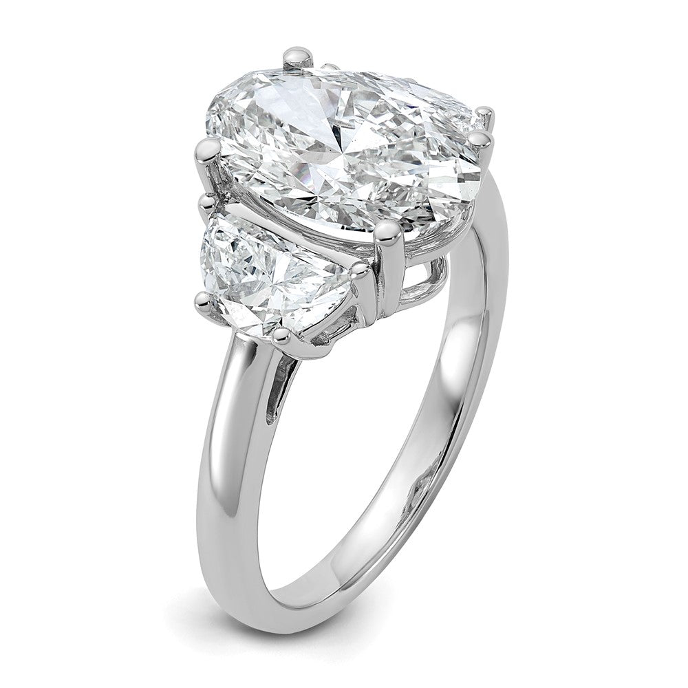 14K White Gold 1 carat Lab Grown Diamond VS/SI+ G+ Half Moon and 3 carat Oval Center Semi Mount Three Stone Engagement Ring
