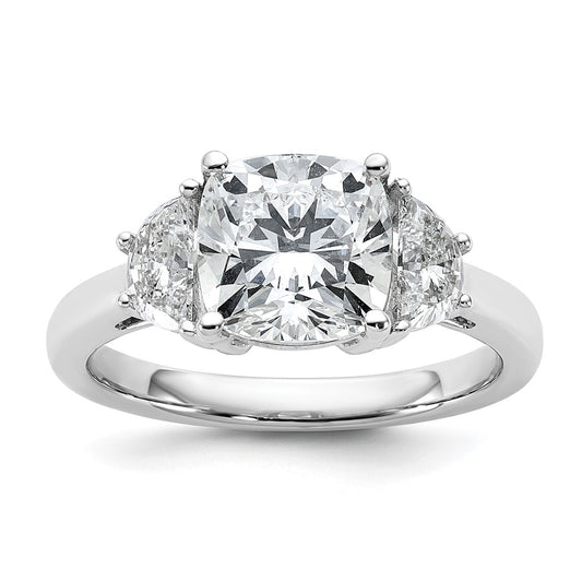 14K White Gold 3 1/8 carat Certified Lab Grown Diamond VS+ F+ Complete Cushion and Half Moon Three Stone Engagement Ring