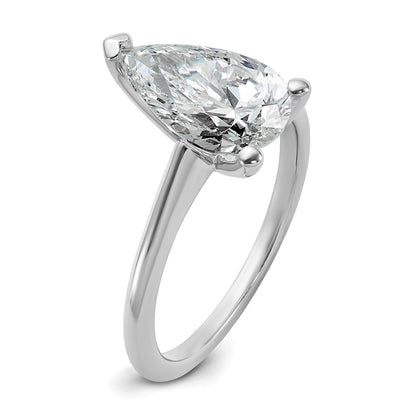 14K White Gold 2 1/2 carat Lab Grown Diamond VS+ F+ Pear Solitaire Complete Engagement Ring