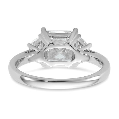 14K White Gold 2 1/2 carat Certified Lab Grown Diamond VS+ F+ Princess and Half Moon Complete Three Stone Engagement Ring