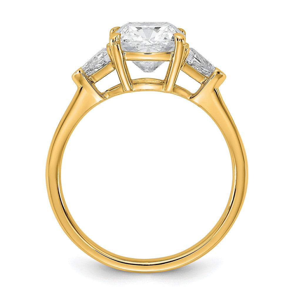 14K Yellow Gold 2 1/2 carat Certified Lab Grown Diamond VS+ F+ Cushion and Triangle Complete Three Stone Engagement Ring