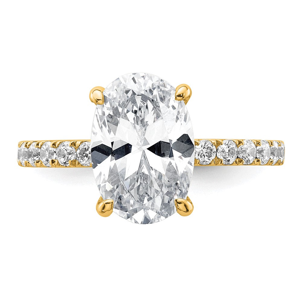 14K Yellow Gold 3 1/2 carat Certified Lab Grown Diamond VS/SI+ G+ Oval Complete Solitaire with Flair Engagement Ring