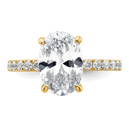 14K Yellow Gold 3 1/2 carat Certified Lab Grown Diamond VS/SI+ G+ Oval Complete Solitaire with Flair Engagement Ring