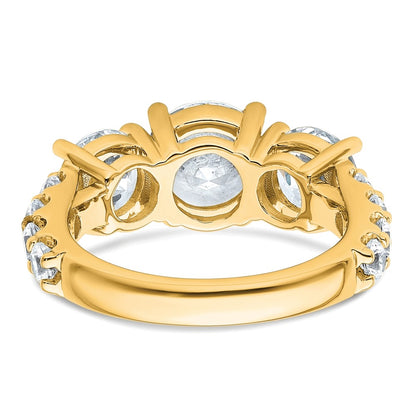 14K Yellow Gold 5 carat Lab Grown Diamond VS/SI+ G+ Round Complete Three Stone Engagement Ring