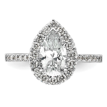 True Origin 14K White Gold 5/8 carat Lab Grown Diamond VS+ F+ Semi-Mount Pear Halo Engagement Ring