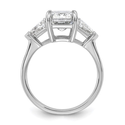 14K White Gold 3 5/8 carat Certified Lab Grown Diamond VS+ F+ Radiant and Triangle Complete Three Stone Engagement Ring