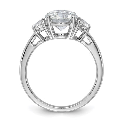 14K White Gold 1/2 carat Lab Grown Diamond VS/SI+ G+ 2 carat Center Round Semi Mount Three Stone Engagement Ring