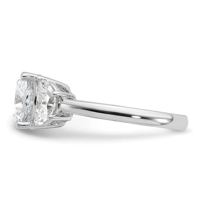 14K White Gold 4 carat Certified Lab Grown Diamond VS+ F+ Complete Cushion and Half Moon Three Stone Engagement Ring