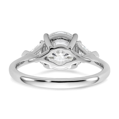 14K White Gold 2 1/2 carat Certified Lab Grown Diamond VS+ F+ Round and Triangle Complete Three Stone Engagement Ring
