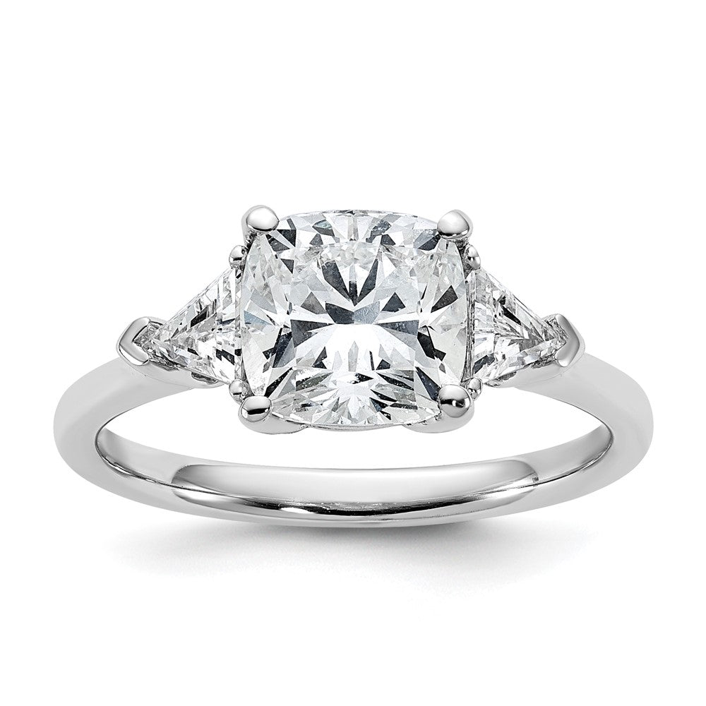 14K White Gold 1/2 carat Lab Grown Diamond VS/SI+ G+ Triangle 2 carat Cushion Center Semi Mount Three Stone Engagement Ring