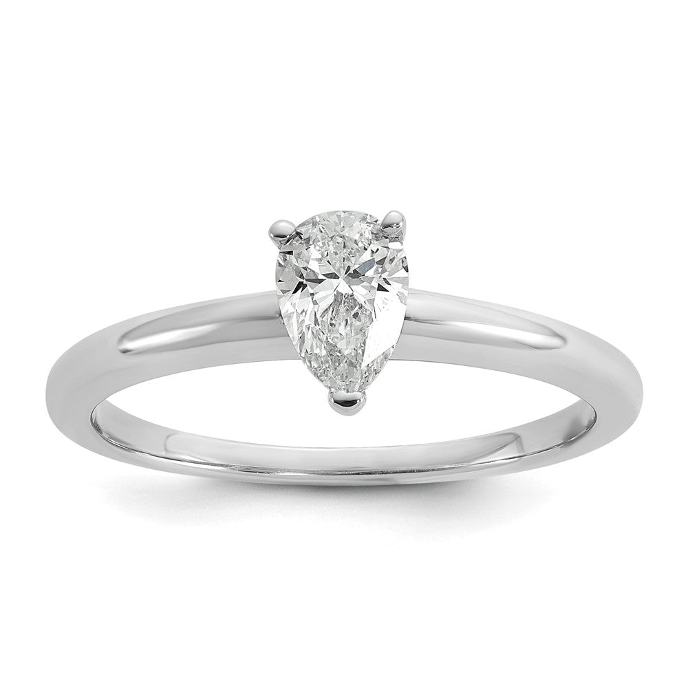 14K White Gold 1/2 carat Lab Grown Diamond VS+ F+ Pear Solitaire Complete Engagement Ring