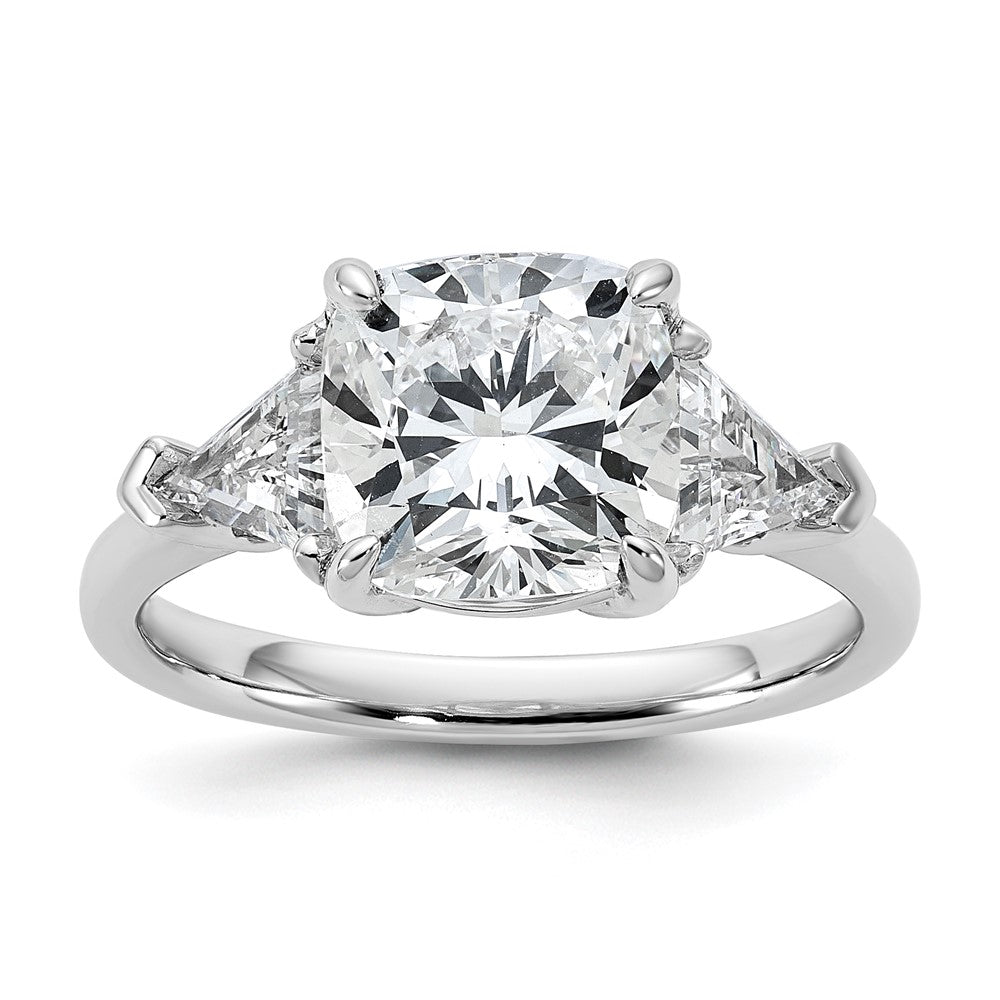 14K White Gold 4 carat Certified Lab Grown Diamond VS/SI+ G+ Cushion and Triangle Complete Three Stone Engagement Ring