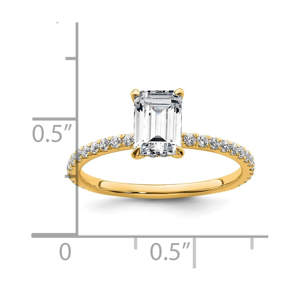 14K Yellow Gold 1 3/8 carat Certified Lab Grown Diamond VS/SI+ G+ Emerald Complete Solitaire with Flair Engagement Ring