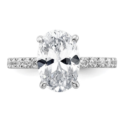 14K White Gold 3 1/2 carat Certified Lab Grown Diamond VS/SI+ G+ Oval Complete Solitaire with Flair Engagement Ring