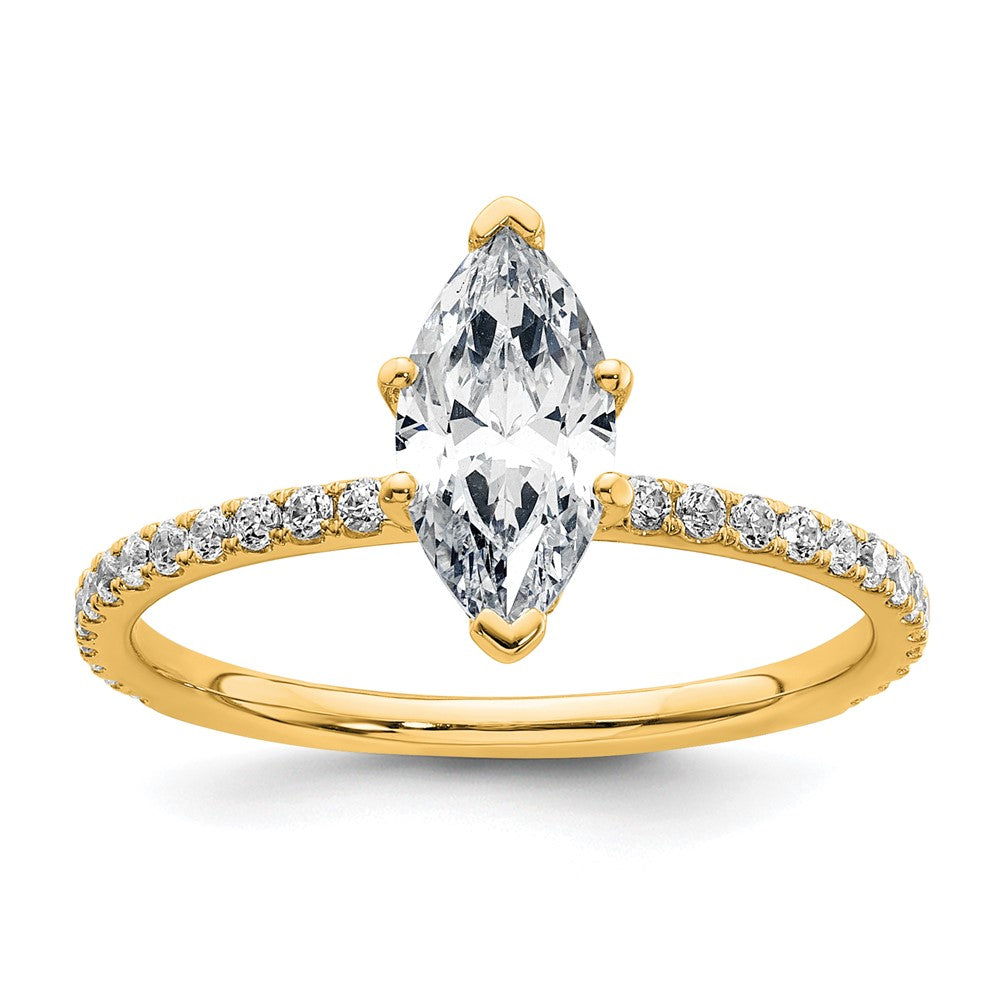 14K Yellow Gold 1 3/8 carat Certified Lab Grown Diamond VS/SI+ G+ Marquise Complete Solitaire with Flair Engagement Ring