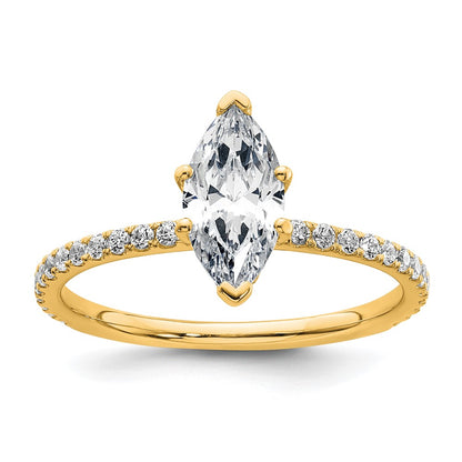 14K Yellow Gold 1 3/8 carat Certified Lab Grown Diamond VS/SI+ G+ Marquise Complete Solitaire with Flair Engagement Ring