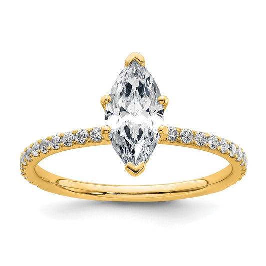 14K Yellow Gold 1 3/8 carat Certified Lab Grown Diamond VS/SI+ G+ Marquise Complete Solitaire with Flair Engagement Ring