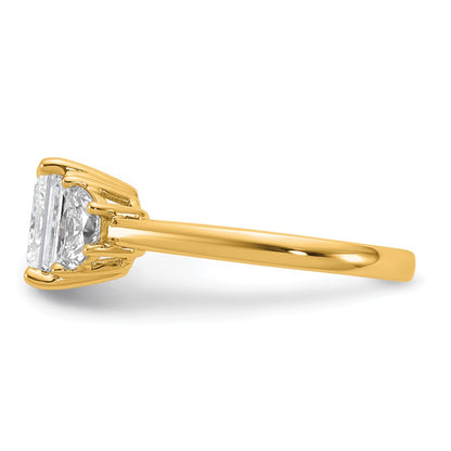 14K Yellow Gold 1/2 carat Lab Grown Diamond VS+ F+ Half Moon 2 carat Princess Center Semi Mount Three Stone Engagement Ring