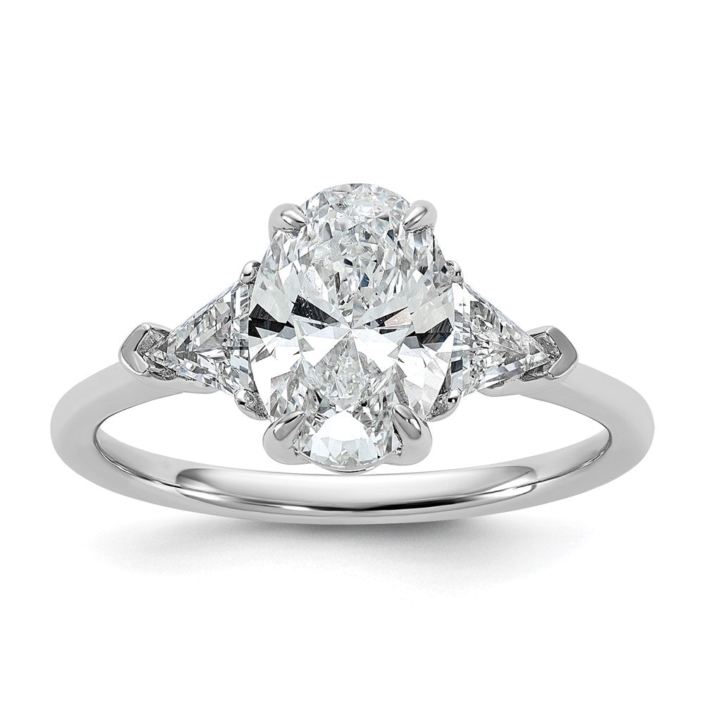 14K White Gold 2 carat Certified Lab Grown Diamond VS+ F+ Complete Oval and Trillion Three Stone Engagement Ring