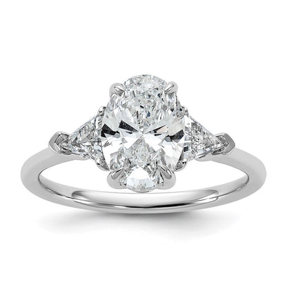 14K White Gold 2 carat Certified Lab Grown Diamond VS+ F+ Complete Oval and Trillion Three Stone Engagement Ring