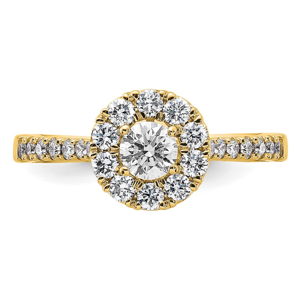 True Origin 14K Yellow Gold 1 carat Lab Grown Diamond VS+ F+ Complete Halo Engagement Ring