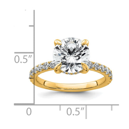 14K Yellow Gold 3 1/2 carat Certified Lab Grown Diamond VS/SI+ G+ Round Complete Solitaire with Flair Engagement Ring