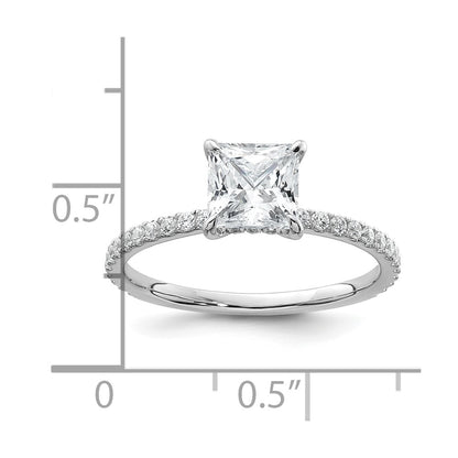 14K White Gold 1 3/8 carat Certified Lab Grown Diamond VS+ F+ Princess Complete Solitaire with Flair Engagement Ring