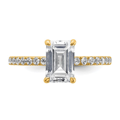 14K Yellow Gold 2 carat Certified Lab Grown Diamond VS+ F+ Emerald Complete Solitaire with Flair Engagement Ring