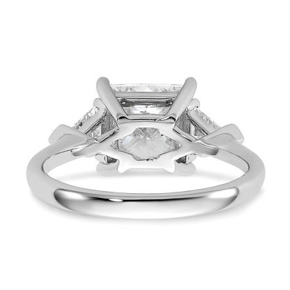 14K White Gold 3 1/8 carat Certified Lab Grown Diamond VS/SI+ G+ Princess and Trillion Complete Three Stone Engagement Ring