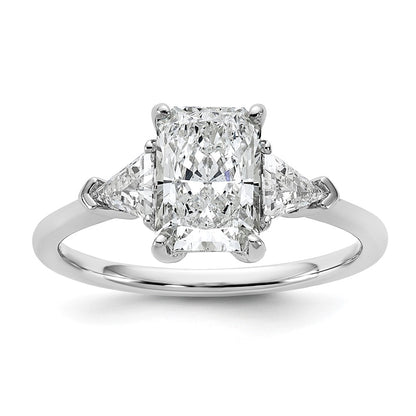 14K White Gold 1/2 carat Lab Grown Diamond VS+ F+ Triangle 1 1/2 carat Radiant Center Semi Mount Three Stone Engagement Ring