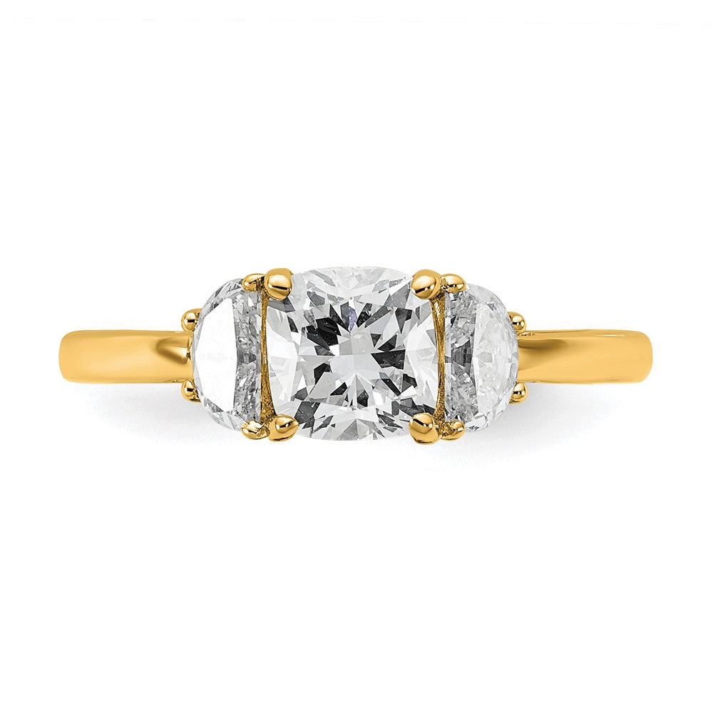 14K Yellow Gold 1 3/8 carat Certified Lab Grown Diamond VS/SI+ G+ Complete Cushion and Half Moon Three Stone Engagement Ring