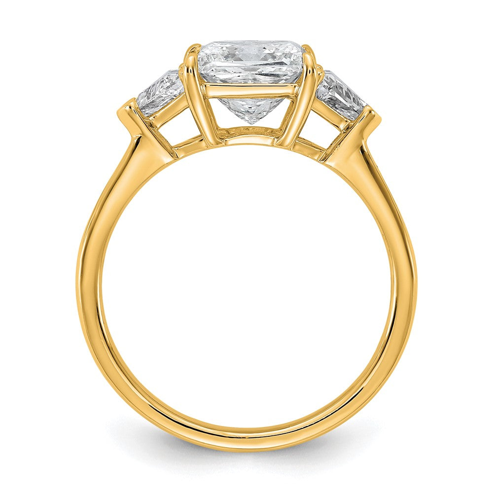 14K Yellow Gold 1/2 carat Lab Grown Diamond VS/SI+ G+ Trillion and 2 carat Princess Center Semi Mount Three Stone Engagement Ring