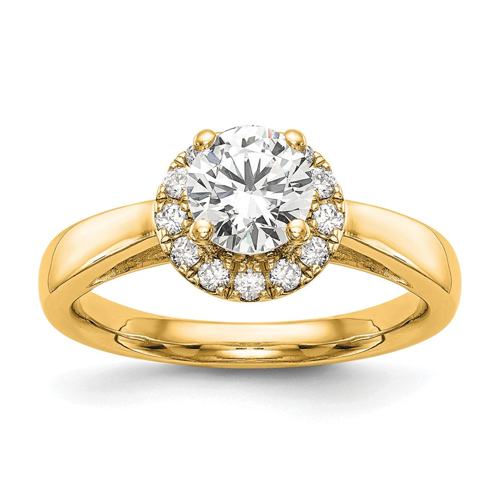 14K Yellow Gold Round Halo Diamond Semi-mount Engagement Ring