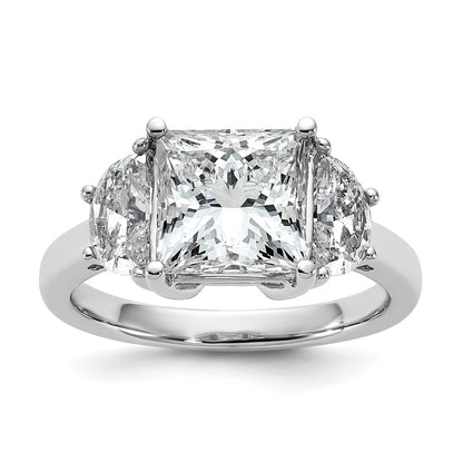 14K White Gold 1 carat Lab Grown Diamond VS+ F+ Half Moon 3 carat Princess Center Semi Mount Three Stone Engagement Ring
