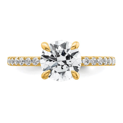 14K Yellow Gold 2 carat Certified Lab Grown Diamond VS+ F+ Round Complete Solitaire with Flair Engagement Ring