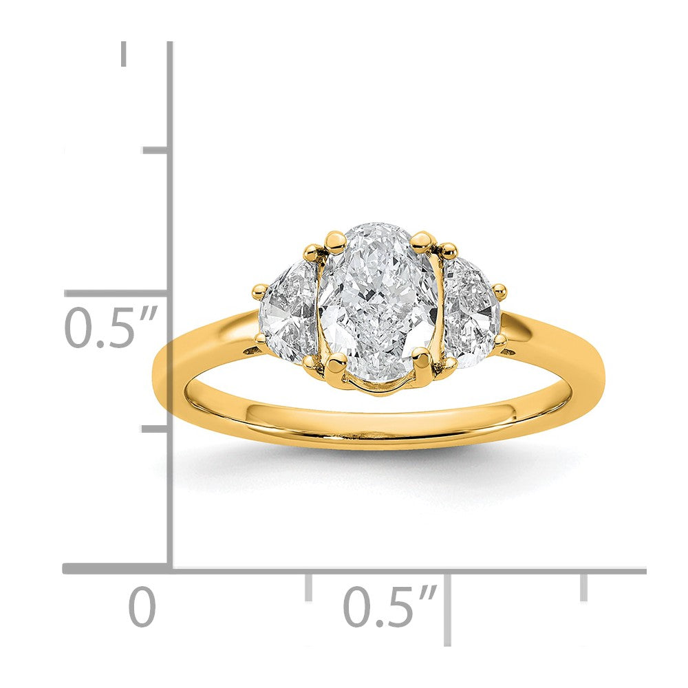 14K Yellow Gold 1 3/8 carat Certified Lab Grown Diamond VS/SI+ G+ Complete Oval and Half Moon Three Stone Engagement Ring