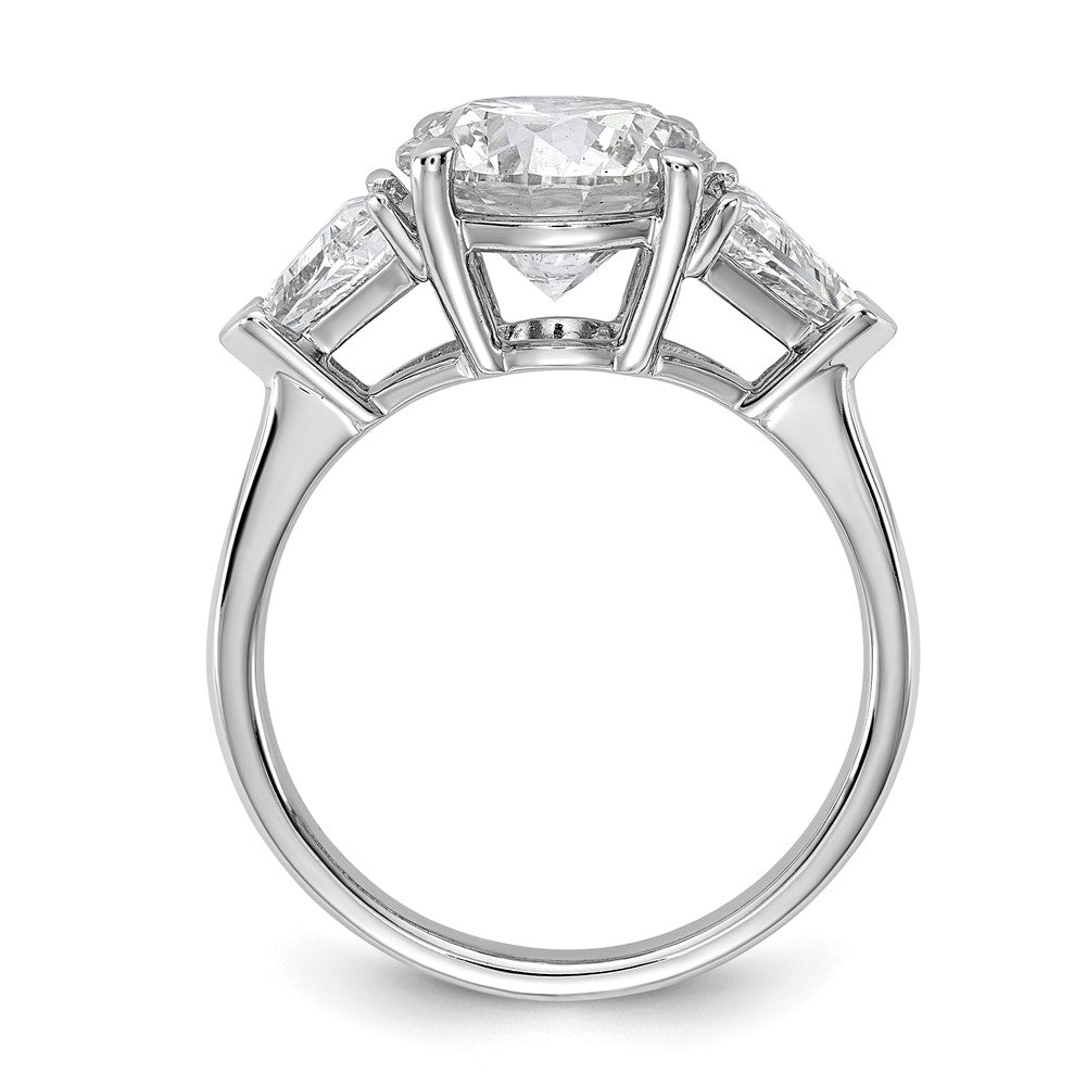 14K White Gold 4 1/8 carat Certified Lab Grown Diamond VS+ F+ Round and Triangle Complete Three Stone Engagement Ring