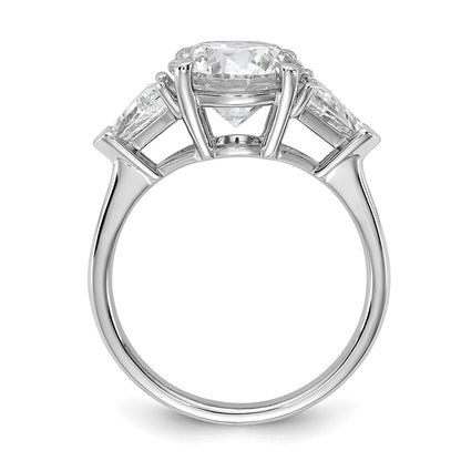 14K White Gold 4 1/8 carat Certified Lab Grown Diamond VS+ F+ Round and Triangle Complete Three Stone Engagement Ring